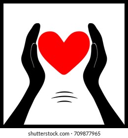 Red heart in hands on white background.Vector illustration