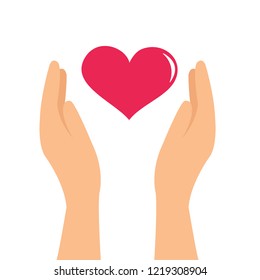 Red heart in hands vector.