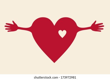 Red heart with hands.Vector. EPS-10 (non transparent elements,non gradient)