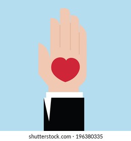 Red heart in hand,vector love  concept 