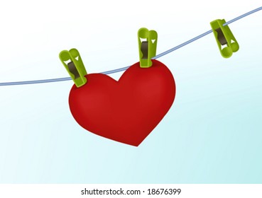 Red Heart Hanging on a Rope. Valentine's Day Concept. Empty space for your design. Vector illustration