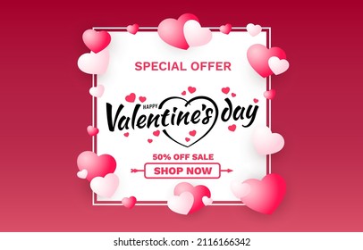 Red heart of Happy Valentines Day, greeting card from February 14. Vector illustration.