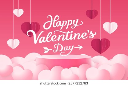 Red heart of Happy Valentines Day, greeting card from February 14. Vector illustration.