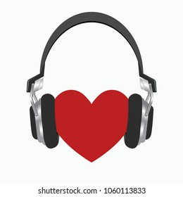 Red heart with headphones vector illustrations