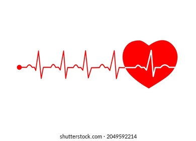 corazón rojo con gráfico de latido cardíaco, diseño vectorial. 