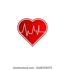 red heart with heartbeat pulse line vector icon isolated on white 