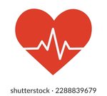 Red Heart with Heartbeat Sign. Vector Illustration.
