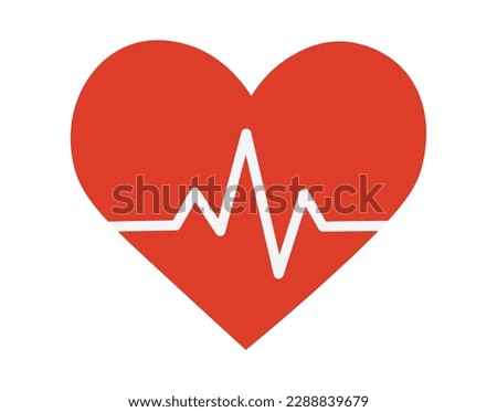 Red Heart with Heartbeat Sign. Vector Illustration.
