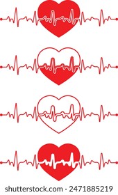 Red heart and heartbeat vector design use to valentine day or wedding card design