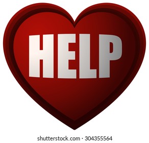 Red Heart with Help written Over, Vector Illustration. 