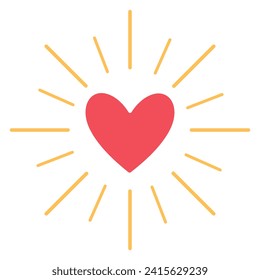 Red Heart hipster sunburst. Hand drawn sketch style. love quote. Retro. flat style. Perfect For Poster, Card, Invitation, Tshirt Print or Valentines Day Greeting Card. Vector illustration