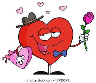 Red Heart Holding Roses And Candy