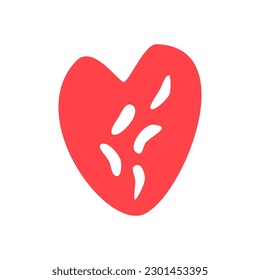 Red heart with holes, Decorative heart. Vector illustration.