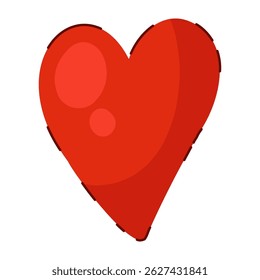 Red Heart for Holiday Events in Cute Hand Drawn Flat Style with Subtle Line Decorations. Valentines day red heart shape icon isolated on white background. Artistic and creative love symbol perfect for