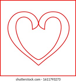 Red heart hollow outline vector. Drawn love icon isolated on white background. Hand drawn vector for love logo, romance icon, passion symbol and Valentine's day.  