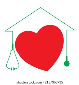 A red heart in a home shaped stethoscope