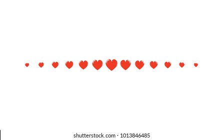 Red Heart Horizontal Line Simple Shape Vector Symbol Icon Design. Illustration of  hearts line divider isolated on white background. 