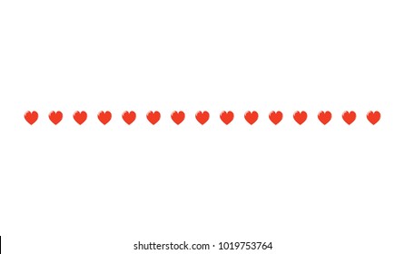 Red Heart Horizontal Line Simple Shape Vector Symbol Icon Design. Illustration of  hearts line divider isolated on white background. 