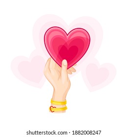 Red Heart in Human Hand as Romantic Feeling Symbol Vector Illustration