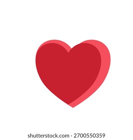 Ícone de coração vermelho, estilo 3D, isolado no branco. Símbolo de amor, romance, paixão e afeto. Design simples e limpo para o Dia dos Namorados, saúde ou mídias sociais.