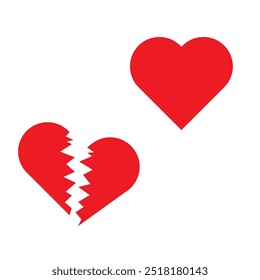 Red heart icon. Broken heart symbol. Love and heartbreak. Vector illustration.