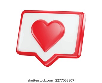 Red heart icon with a chat icon with 3d vector icon illustration