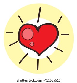Red heart icon colored with a black outline on a white background in a hand drawn style.