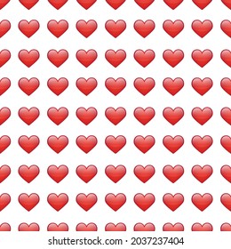 Red Heart Icon Emoji Pattern. Romantic Love Seamless Background Symbols. Emoticon Illustration Design Vector.