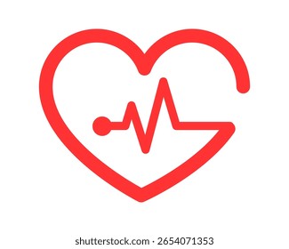 Ícone de coração vermelho apresentando um ritmo de batimento cardíaco dentro, simbolizando saúde, amor e vida. Ideal para conceitos e design médicos, de saúde ou do Dia dos Namorados.