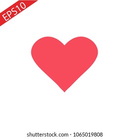 Red heart icon in flat style. Isolated red heart icon on white background for use in variety of projects. Minimal vector for web sites and apps.