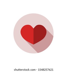 Red heart icon in flat style with shadow isolated on white background