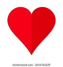 Red heart icon folded in half. Valentines day, symbol of love. Decorative design element for wedding card, invitation. Vector illustration isolated on white background.