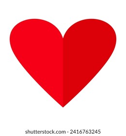 Red heart icon folded in half. Valentines day, symbol of love. Decorative design element for wedding card, invitation. Vector illustration isolated on white background.