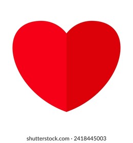 Icono de corazón rojo doblado por la mitad. Día de San Valentín, símbolo de amor. Elemento de diseño decorativo para tarjeta de boda, invitación. Ilustración vectorial aislada en fondo blanco.