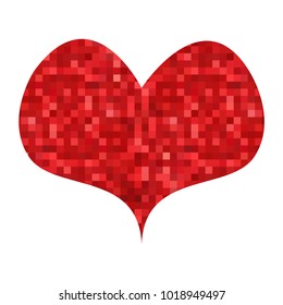 Red heart. Heart icon. Geometric heart with mesh of squares. Cell. Pixel. Theme shape of heart for festive design. Valentine's day. Mosaic style.