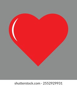 Red heart icon, gray background, embodies love and passion in a minimalist design. Vector red heart icon