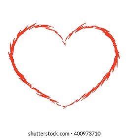 Red heart icon. Grunge texture shape sign isolated on white background. Symbol of romantic, love, passion. Drawing design element for Valentine day, holiday or greeting, decoration Vector illustration