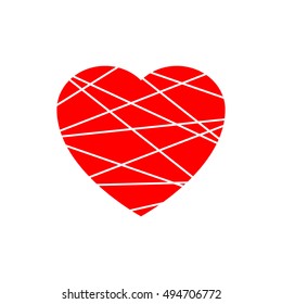 red heart icon. Grunge texture shape sign isolated on black background. Vector illustration, Symbol of romantic, love, passion. Abstract design element for t-shirt, holiday or greeting, decoration