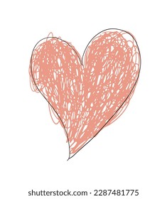 Red heart icon, hand drawing illustration, pencil stroke line. Love symbol, logo, icon. Design element and for weddings, invitations, Valentine s Day. Vector on a white background.