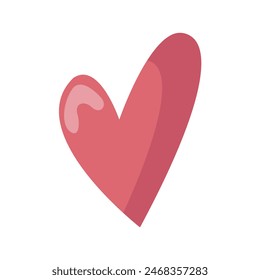 Red heart icon with highlight and shadow. Vector illustration on white background