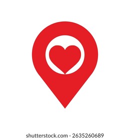 Red Heart Icon Inside Location Pin Marker Design Love and Navigation Symbol Vector