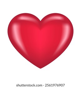 Red heart icon isolated on white background. Love, romance, passion, like. Glossy heart with mesh gradient. Template for romantic cards, mother's day, Valentine's day, wedding. Vector illustration.