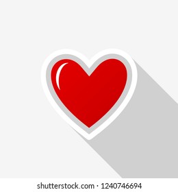 Red heart icon with long shadow on white background. Vector Illustration EPS 10