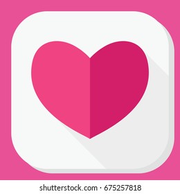 Red heart icon with long shadow. Modern simple flat feelings shape sign. Internet concept. Trendy vector love symbol for website.