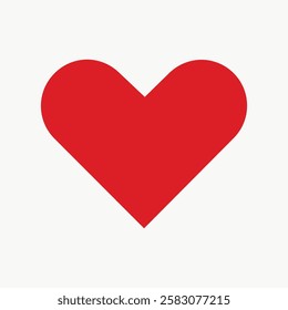 Red heart icon on a white background. Simple heart design. Bold red heart shape. Minimalist  illustration. Classic symbol in vibrant red. Valentine's Day illustration vector.