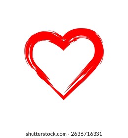 Red heart icon painted with a rough brush stroke. Isolated vector element for Valentines Day, romance, love, and charity themes. Grunge, artistic design.