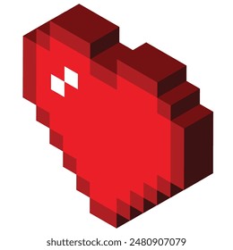 Red heart icon pixel isometric style on white background game retro illustration