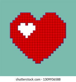 Red heart icon in pixel style. Isolated love sign