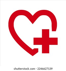 Icono del corazón rojo con vector más. Signo médico.