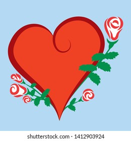 Red heart icon with roses. Vector illustration. Symbol